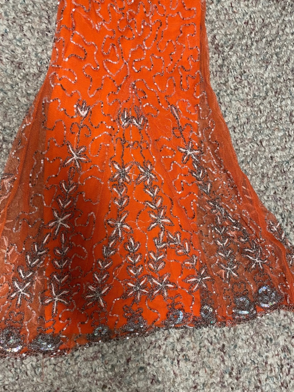Vintage beaded sequinned super bell bottom Embellished Orange mesh Pants - Picture 3 of 13
